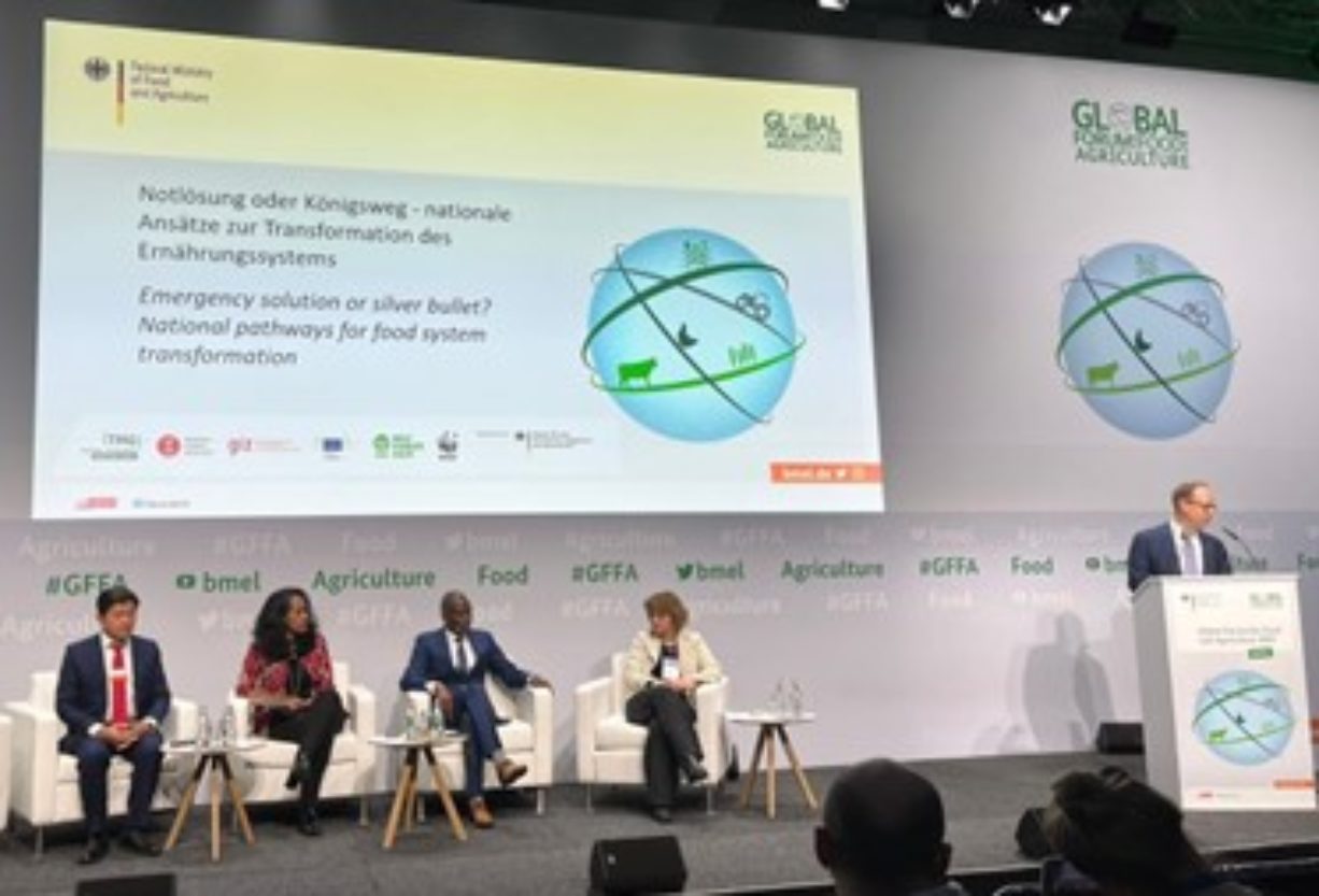 Top-class panel of experts at the GFFA. From left to right: H.E. Dr. Sok Silo (CARD Cambodia), Sara Worku Zergaw (Alliance 2015 Ethiopia), Dr. Mwendah M'Mailutha (CEO KENAFF), Prof. Roberta Sonnino (University of Surrey, UK), Dr. Jes Weigelt (TMG Research gGmbH)