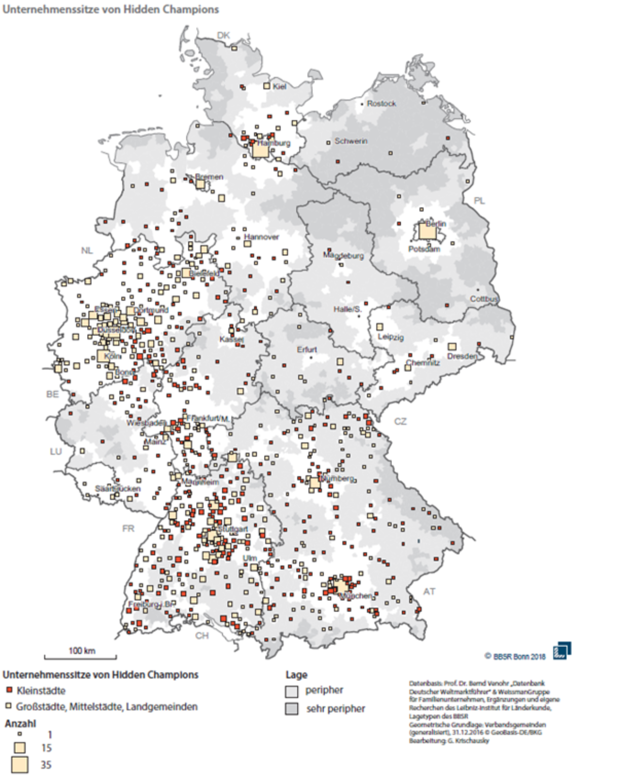 Unternehmenssitze von Hidden Champions, Quelle: BBSR 2018, S.42